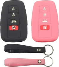 2Pcs Rubber Silicone 4 Buttons Smart Key Fob Cover Case Protector Black Pink 