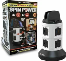 Bell + Howell 4-Outlets / 6 USB Spin Power - The Ultimate Smart Charging Station