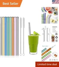 Elegant 8 Pcs High Borosilicate Glass Drinking Straws for Smoothies & Cocktails