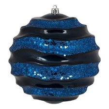 Vickerman 8" Glitter Accents Wave Ball Christmas Ornament in Candy Midnight Blue