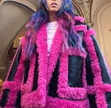 Stand Studio Fay Short in Black and Pink Faux Fur Coat Size 6