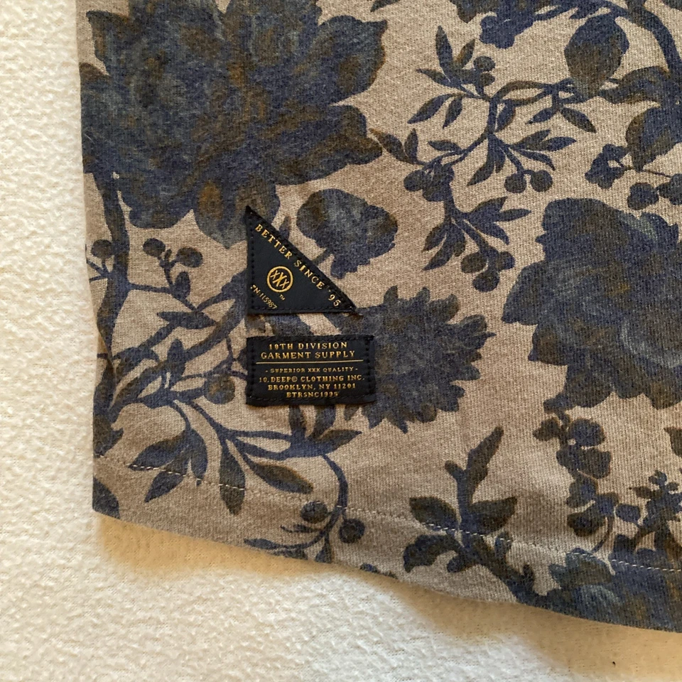 Camiseta de béisbol vintage 10 estampada floral profunda para hombre marrón XL camisa de patinador Foto 3 de 4