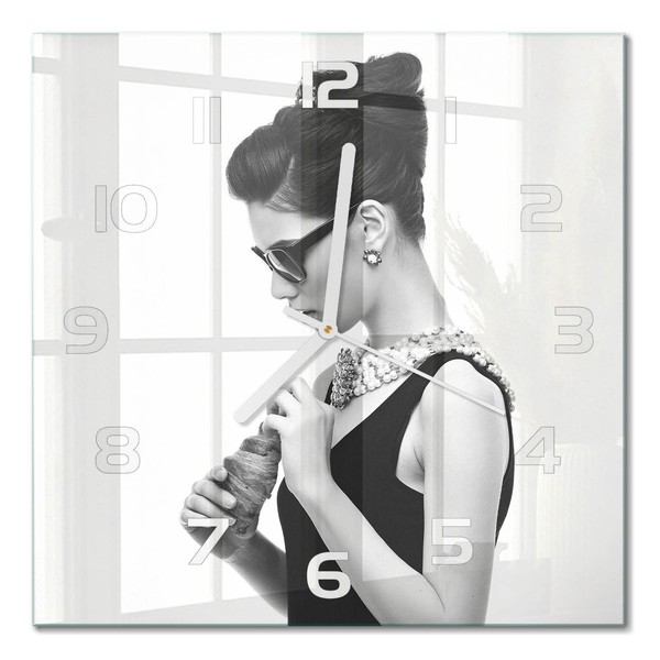 Design-Glas-Wanduhr Glasuhr Aus Glas Frau Mit Brille WeißE Zeiger 30X30 Cm-image