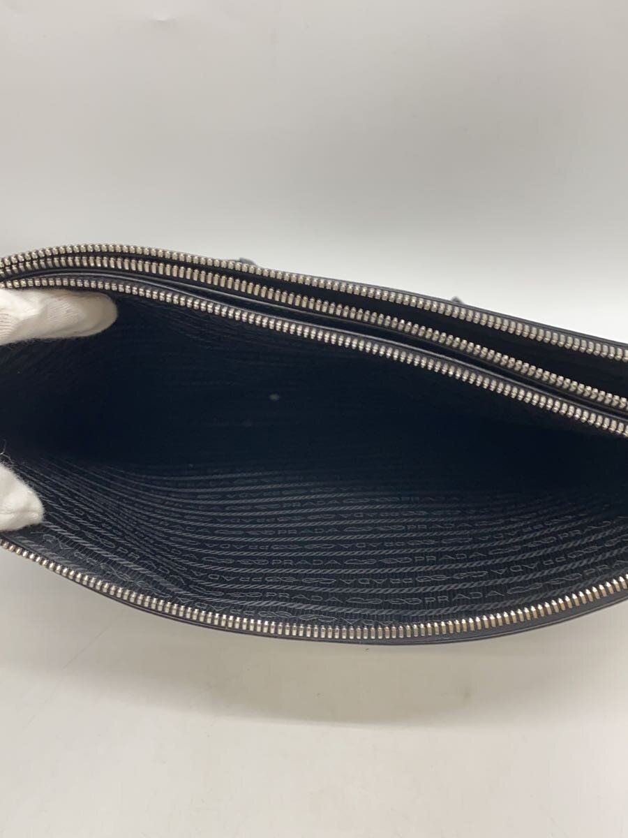 PRADA Shoulder Bag Saffiano 2-way Clutch Leather BLK Used thumbnail 6