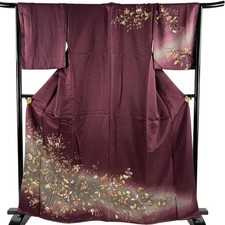 JAPANESE KIMONO HOMONGI Red purple 165cm 5 ft 5 in PURE SILK AA8448