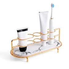 4-Slot Double Layer Toothbrush Holder Marble Diatomite Base for Bathroom Storage
