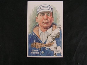Chief Bender Signed Perez Steele Hall of Fame Postcard Cut Mint Phil. Athletics
