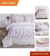 Summer Lightweight Thin Floral Quilts Full/Queen Size,Purple Blue Lilac Flowe...