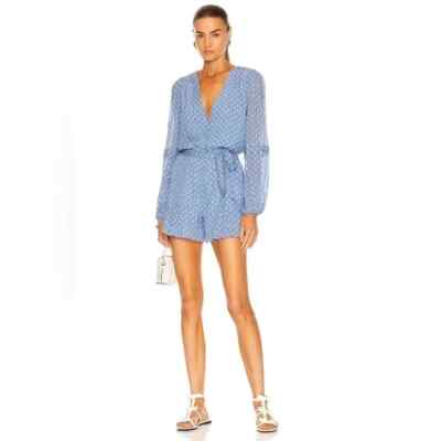 JONATHAN SIMKHAI $495 Blue Caroline Polka Dot Lined Silk Romper Size XS