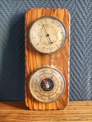 Vintage BAROMASTER Wetterstation aus Olivenholz - Barometer Wandthermometer