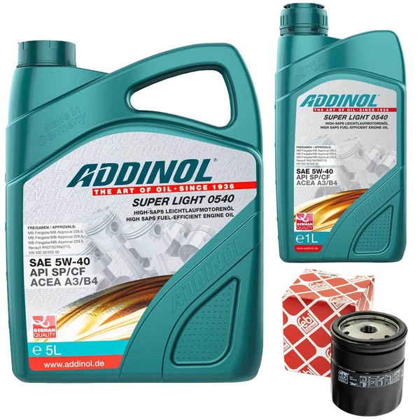 MotoröL Set Addinol 5W-40 Super Light 6 Liter + ÖLfilter FüR Opel Omega B Astra-image