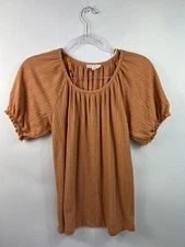 LC Lauren Conrad Shirt Women's Medium Orange Short Sleeve Round Neck Stretch