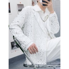 Tuta uomo paillettes risvolto colletto cappotto corto giacca discoteca sera festa outwear