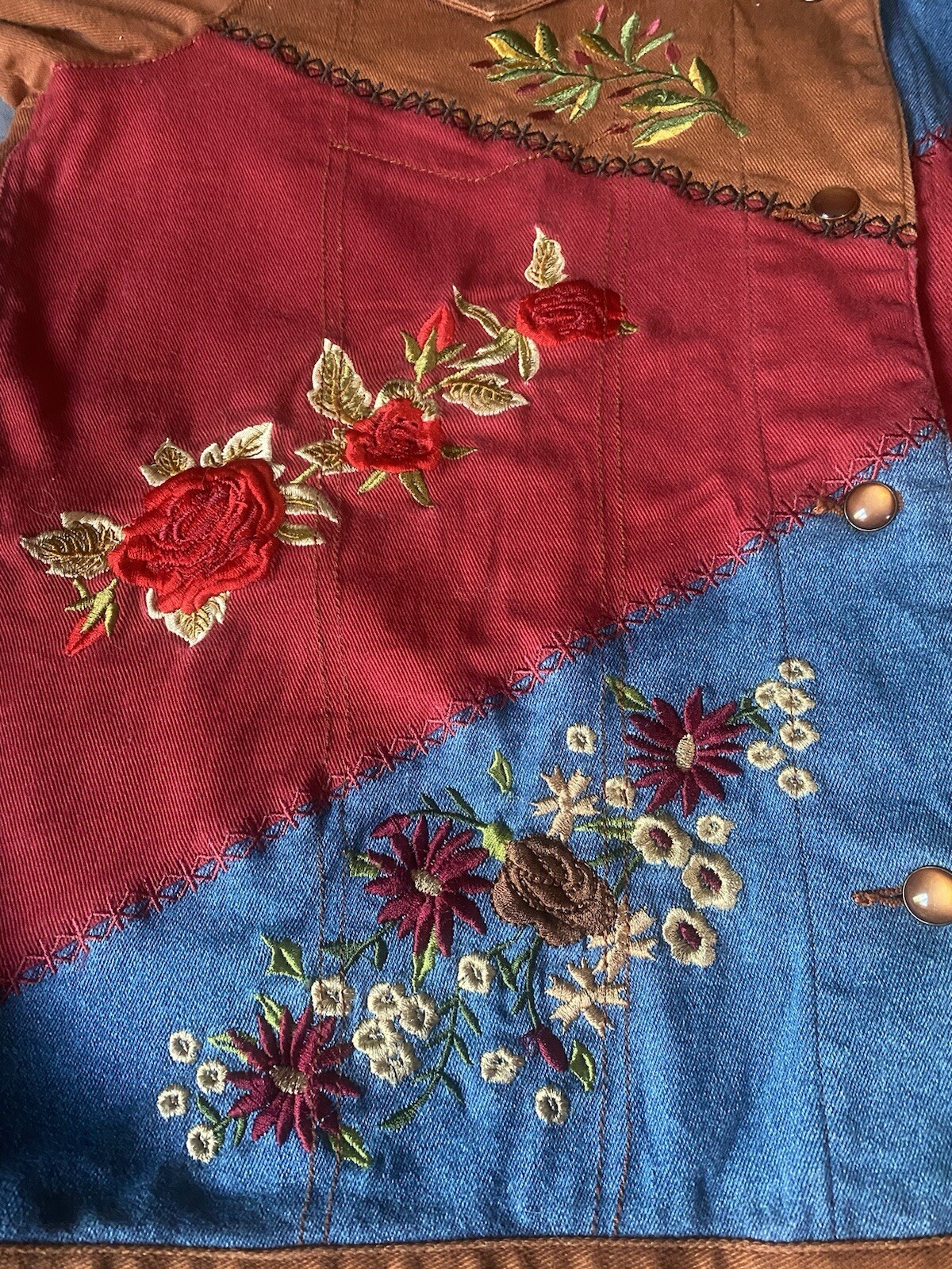 Dianes Essentials Blue Jean Patchwork Flower Embr… - image 5