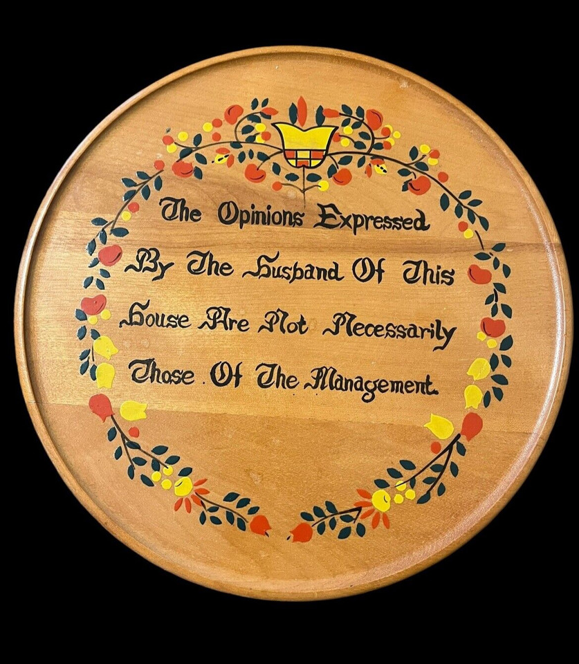 A kitschy vintage wooden plaque with a self-deprecating husband joke — the kind of deadpan retro humor that actually lands as a gift.