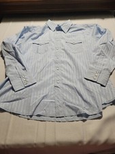 VTG Wrangler Western Rockabilly Blue Shirt Pearl Snap USA Made - Size XXL B-11