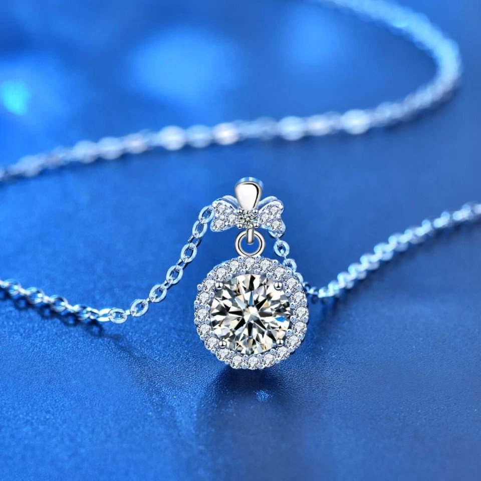 Ciondolo TONDO MOISSANITE in argento sterling 925 VINTAGE collana moda... - Immagine 3 di 4