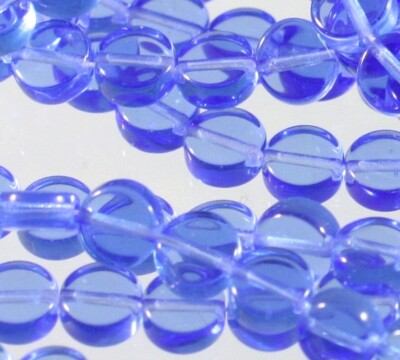 Bead, 100 Czech Pressed Glass Transparent Sapphire Blue 6mm Flat Coin 0.8mm Hole