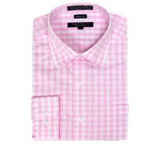 Marquis Signature Gingham Checked Modern Fit Long Sleeve Shirt Pink 2XL 18-18.5