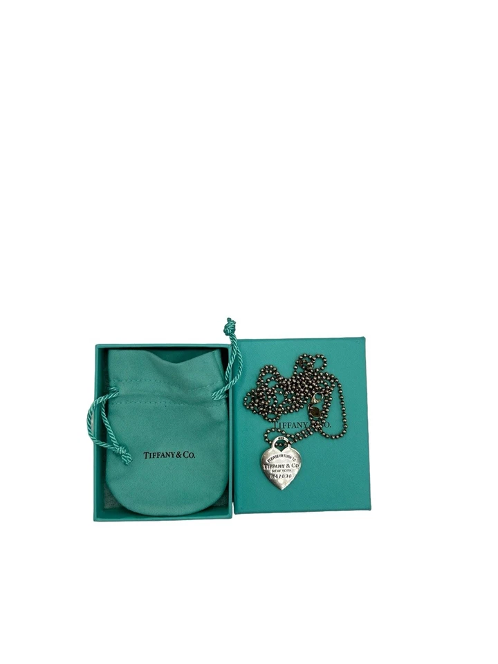 Please Devolver TIFFANY&CO CORAZÓN Colgante Plata Esterlina Etiqueta de Perro Bola 34" Collar Foto 3 de 4