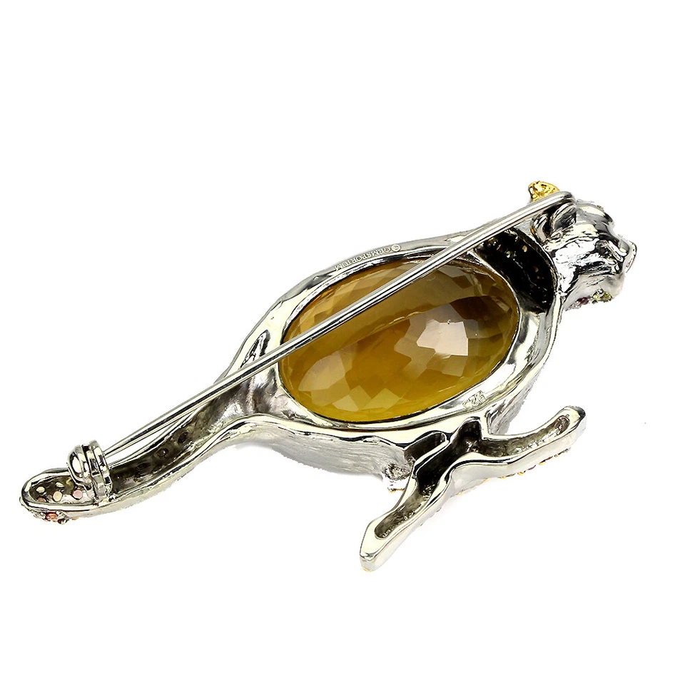 925 Plata de Ley Broche Citrino 45ct Zafiro Hecho a Mano Tigre Gema Joyería - Imagen 3 de 4