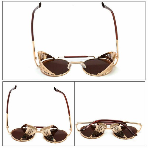 Vintage Steampunk Sunglasses Side Shield Goggles Retro Metal Cyber Round Glasses - Picture 10 of 32