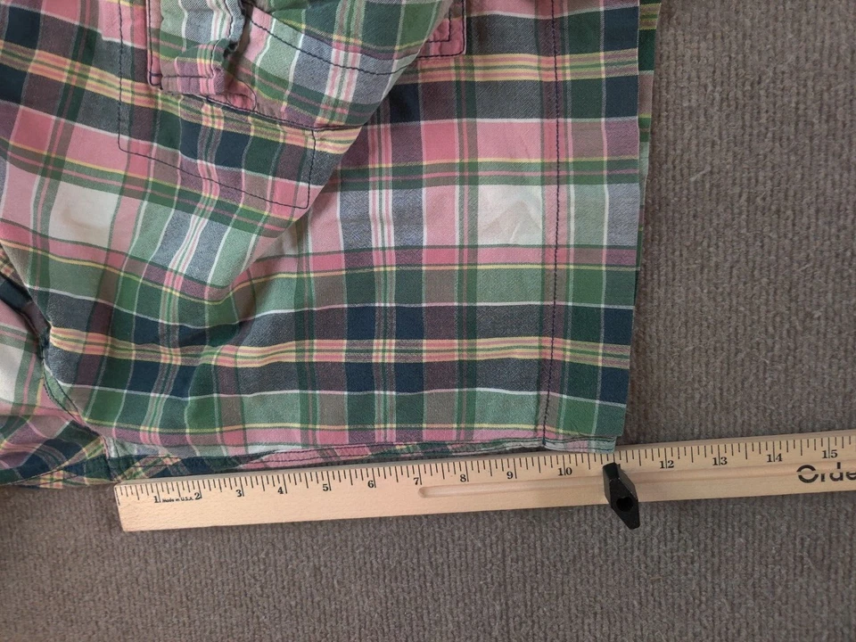 American Living Mens 38x11 Plaid Cargo Preppy Shorts Green Pink Beach Golf Vacay - Image 3 of 4