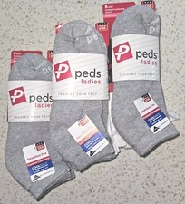 Peds Ladies Women's Footbed Cushioning Quarter Socks Sz 5-10 Gray White 18 Pair