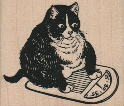 Fat Cat On Scale Rubber Stamp 3 x 2 1/2'', Cat Stamp, Funny Cat Stamp