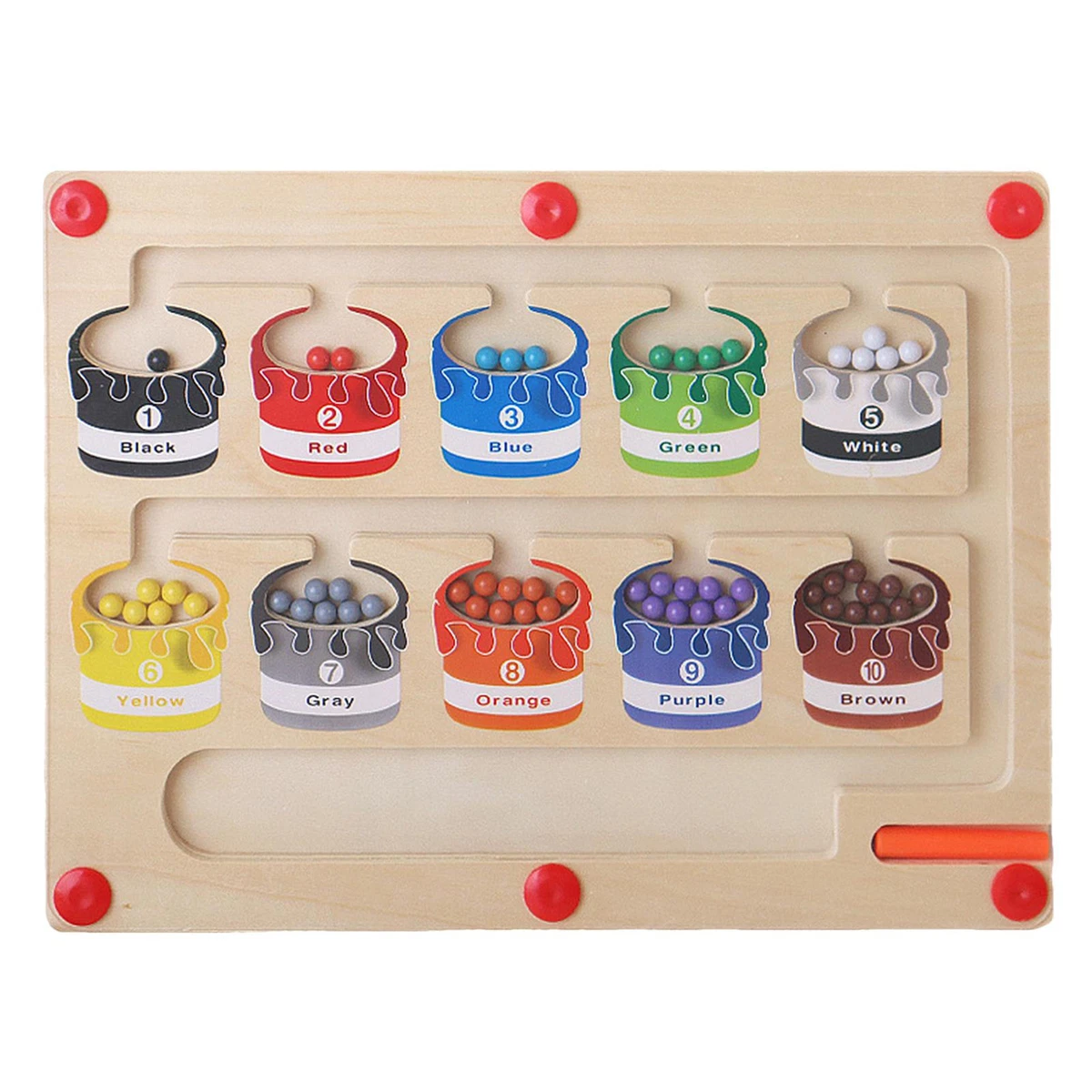 Magnetic Color and Number Maze Wooden Magnet Board Puzzles