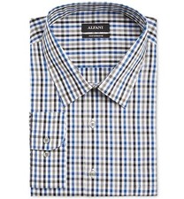  85 Alfani Men'S Regular-Fit White Blue Check Button Dress Shirt 14-14.5 32/33 S