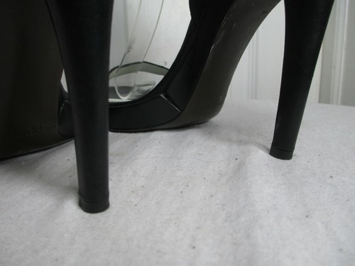 CALVIN KLEIN COLLECTION BLK SUEDE ANKLE STRAP OPEN TOE PLATFORM SANDALS 40 US 9½ - Picture 6 of 8