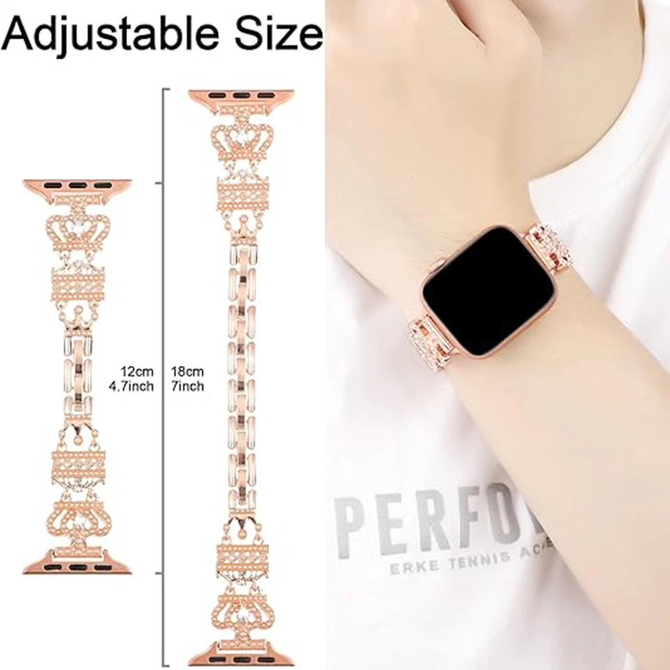 Correa de pulsera Bling para Apple Watch 40/41/42/44/45/46/49 mm joyería correa de metal Foto 3 de 3