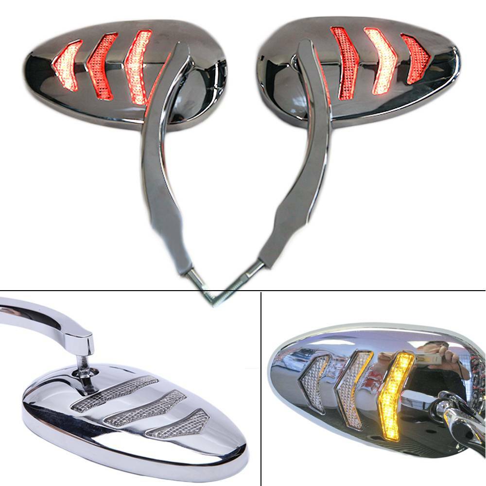 Motorcycle Chrome LED Mirrors with Turn Signals Aluminum Fit For