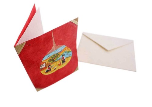 Traditional Nepalese Women Painted on Bodhi Leaf Greetings Card - Picture 4 of 8