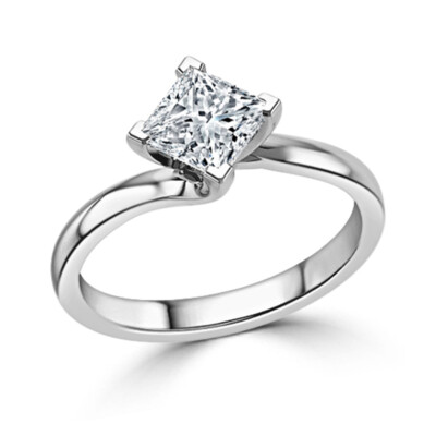 1.50 Ct Princess Simulated Diamond Wedding Ring 14K Real White Gold Size 7 8 