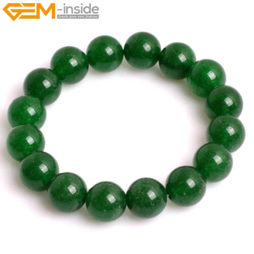 Stretchy Bracelet Green Jade Gemstone Round Beaded Bangle Jewellery 7.5" Unisex  - Afbeelding 1 van 27