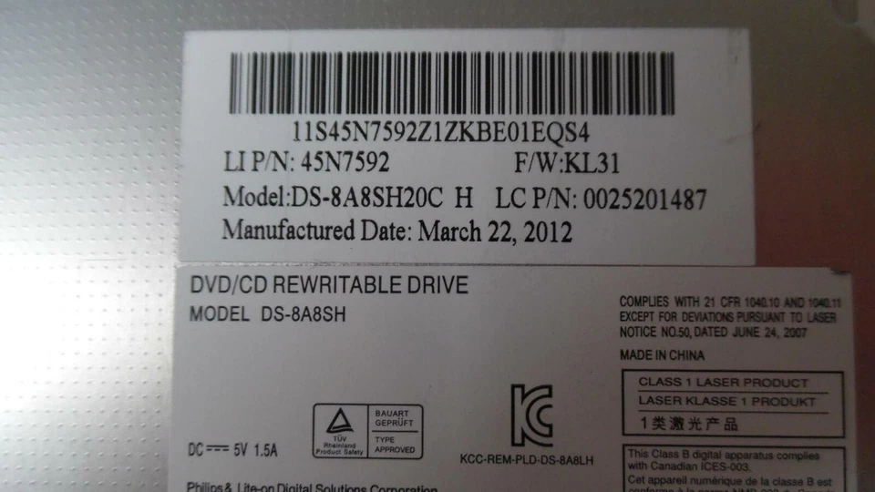 Unidade óptica OEM DVD±RW CD-RW para Lenovo ThinkPad Edge 15 -75Y5171* testada - Imagem 3 de 4