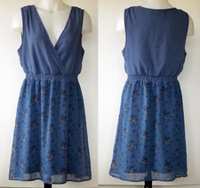 Pins & Needles Blue and Pink Floral Polka-dot Blouson Wrap Style Dress L JR