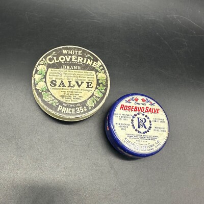 Vintage Medicine Tins Cloverine Rosebud Empty Salve Bathroom Decor Apothecary