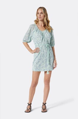 NEW! Joie Tillman Belted Printed Eyelet Cotton Mini Dress Mint Green & Blue  XS | eBay