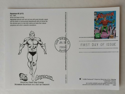 US 2006 Aquaman DC COMICS SUPER HEROES FDI POSTAL CARD , San Diego - Picture 2 of 2