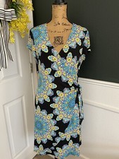 womens Sz M Madison Faux Wrap Dress Blue Floral