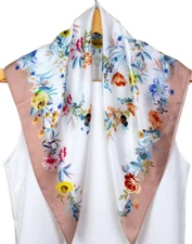 100% Silk 26" square Scarf Women neckerchief Wrap floral pink red blue MQ66