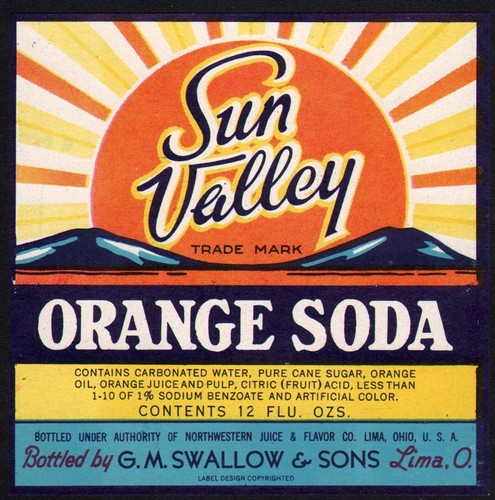 Vintage soda pop bottle labels SUN VALLEY ORANGE Lima Ohio Lot of 25 unused nrmt - Picture 2 of 3
