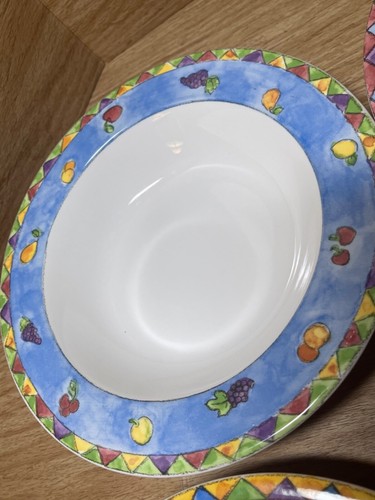 Sango Sangria Stoneware Rim Soup Bowls 8.7in Zipkin Discontinued Set of 4 - Picture 13 of 13