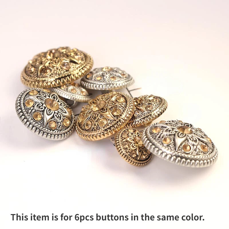 6Pcs Bottoni con Gambo Rotondo Strass Cucire Bottoni per Giacca Cappotto Giacca - Immagine 2 di 4