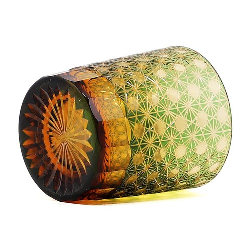 Cut Crystal Whiskey Glass Tumbler Edo Kiriko Drinkware Hand Cut Clear 9oz Green - Picture 5 of 13