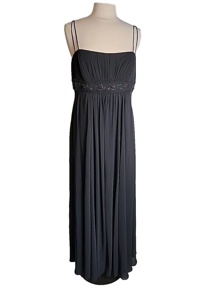 David's Bridal Long Black Spaghetti Strap Chiffon Dress 14 Prom Bridesmaid  NYE