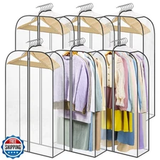 LANDNEOO 6 Pack Clear Garment Bags for Hanging Clothes with Zippers on Double